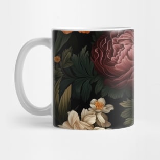 Dutch Nocturne: Luminous Floral Pastoral on Black Canvas Mug